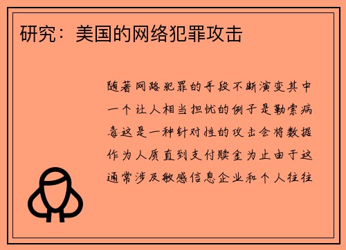 研究:美国的网络犯罪攻击