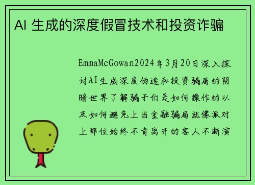 AI 生成的深度假冒技术和投资诈骗